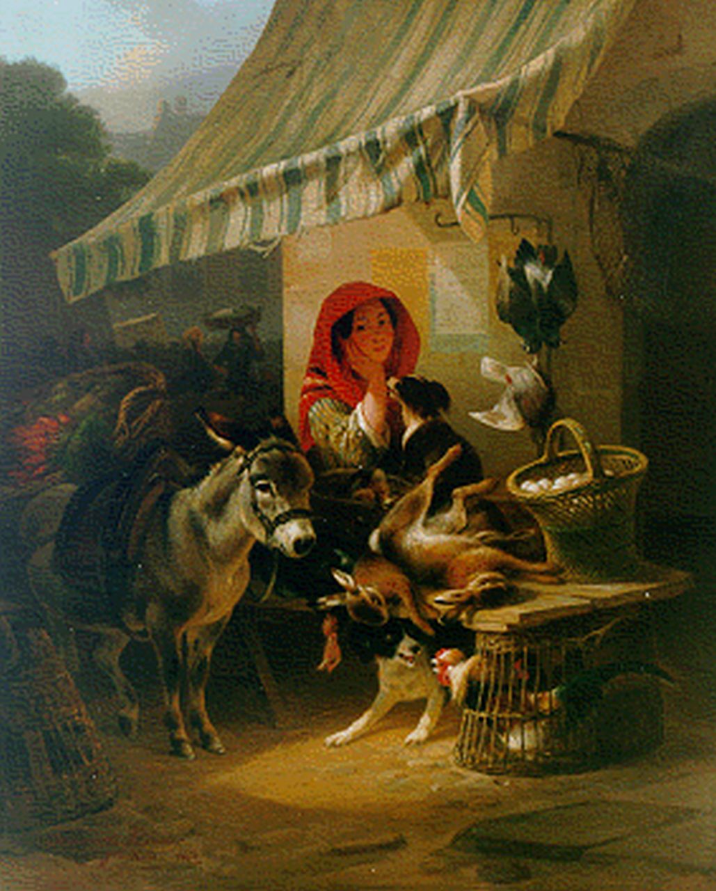 Ronner-Knip H.  | Henriette Ronner-Knip, Marktventster, olieverf op paneel 52,2 x 42,9 cm, gesigneerd linksonder en gedateerd 1850