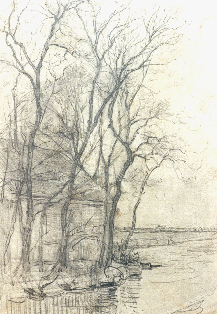 Mondriaan P.C.  | Pieter Cornelis 'Piet' Mondriaan, Boerderij bij Duivendrecht; detailstudie van de schuur, potlood op papier 16,6 x 11,7 cm, te dateren ca. 1905