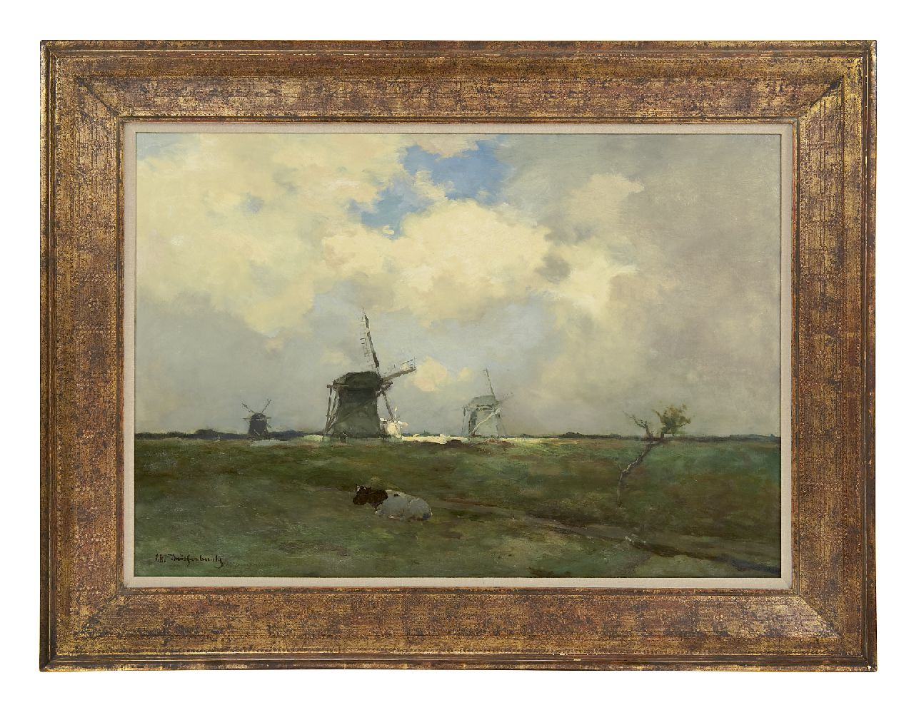 Weissenbruch H.J.  | Hendrik Johannes 'J.H.' Weissenbruch, Molens in een polderlandschap, olieverf op doek 57,2 x 83,3 cm, gesigneerd linksonder