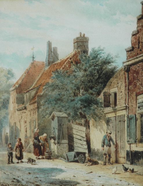 Springer C.  | De Grote Poortstraat, hoek Kromhoutsteeg, te Harderwijk, aquarel op papier 27,0 x 21,6 cm, gesigneerd l.o. en gedateerd 1863