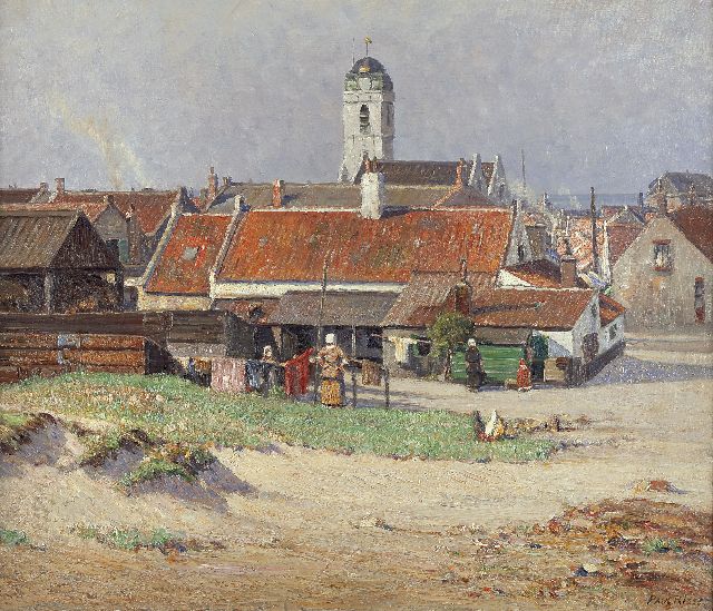 Riess P.  | Gezicht op Katwijk aan Zee met de Oude Kerk, olieverf op doek 60,9 x 70,6 cm, gesigneerd r.o.