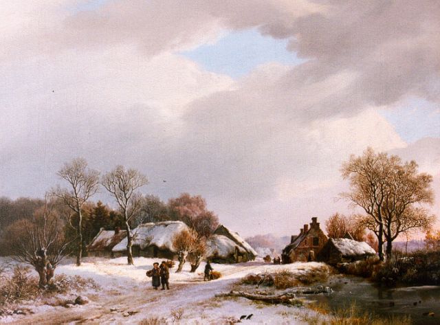 Koekkoek B.C.  | Boomrijk winterlandschap met boerderijen, olieverf op doek 36,0 x 47,2 cm, gesigneerd r.o. en gedateerd 1827