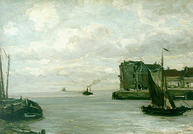 Louis Apol | De haven van Veere, olieverf op doek, 30,1 x 40,5 cm, gesigneerd l.o.