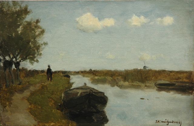 Jan Hendrik Weissenbruch | Langs de poldervaart, olieverf op doek op board op paneel, 20,5 x 31,1 cm, gesigneerd r.o.