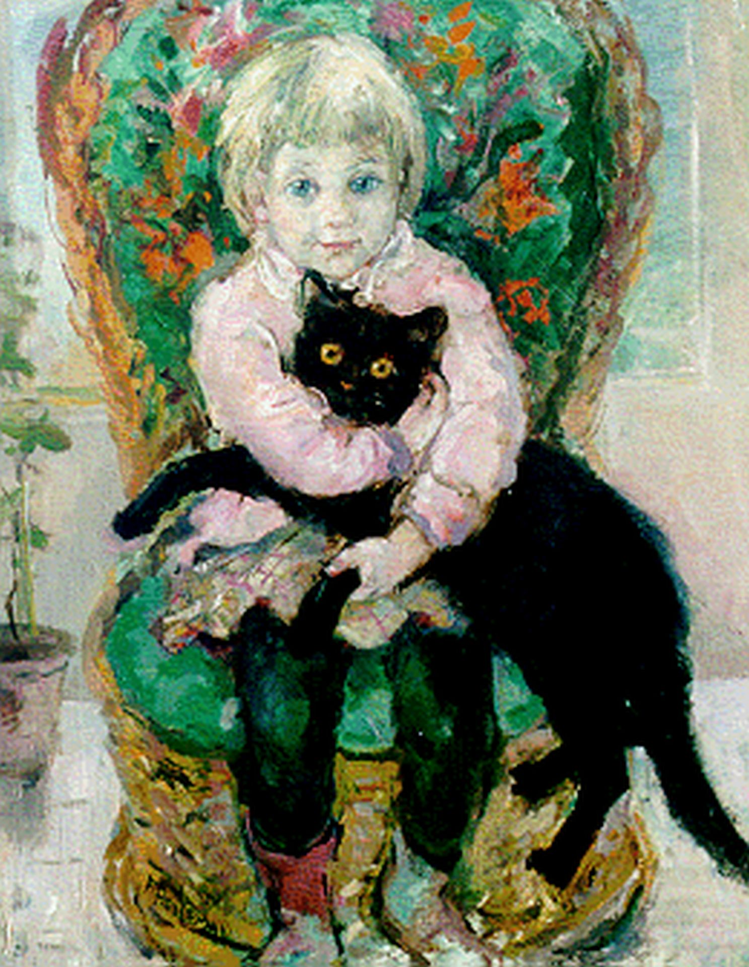 Картина мальчик с котом