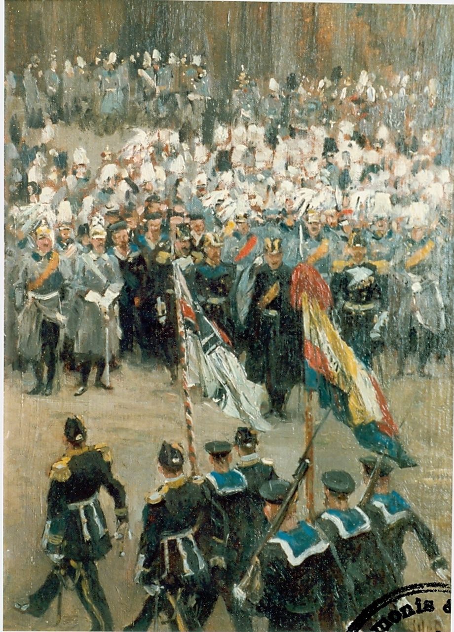 Hoynck van Papendrecht J.  | Jan Hoynck van Papendrecht, Defilé voor keizer Wilhelm, olieverf op doek op paneel 37,0 x 27,0 cm, gesigneerd rechtsonder en gedateerd 1901
