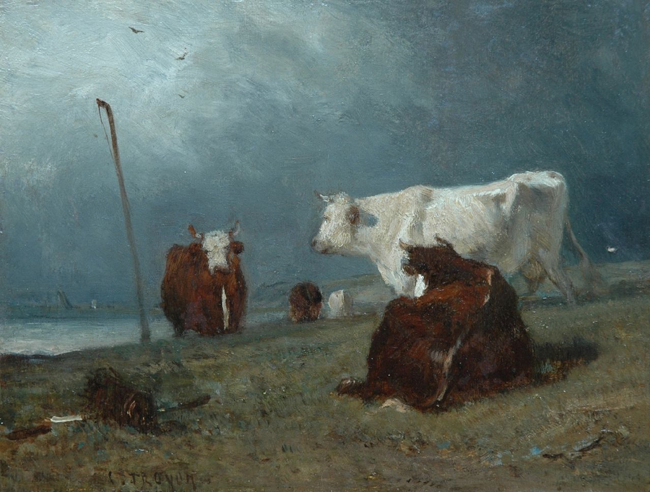 Constant Troyon | Paintings prev. for Sale | Four cows along the waterside