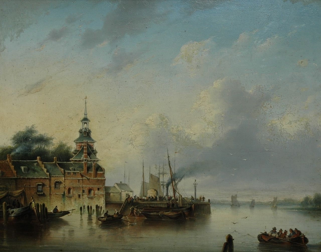 Hendriks W.  | Hendriks, Bedrijvigheid op en rond haven  (veilen), olieverf op paneel 38,3 x 47,2 cm