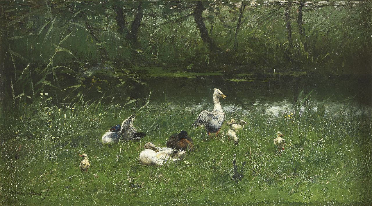 Willem Maris | Paintings prev. for Sale | Ducks and ducklings by the ...