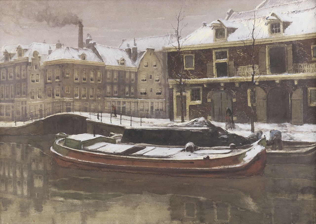 Witsen W.A. | 'Willem' Arnold Witsen | Aquarellen en tekeningen te koop aangeboden | Gezicht op een winterse gracht, aquarel op papier 56,0 x 78,7 cm Witsen W.A. | 'Willem' Arnold Witsen | Aquarellen en tekeningen te koop aangeboden | Gezicht op een winterse gracht, aquarel op papier 56,0 x 78,7 cm