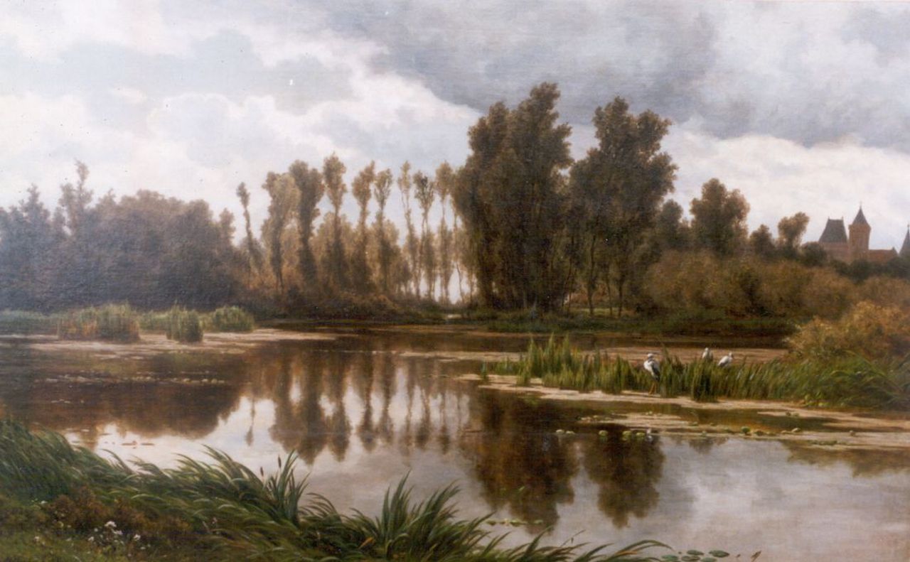 Everdingen A. van | Adrianus van Everdingen, A pond with a castle in the distance, oil on canvas 68.0 x 109.0 cm