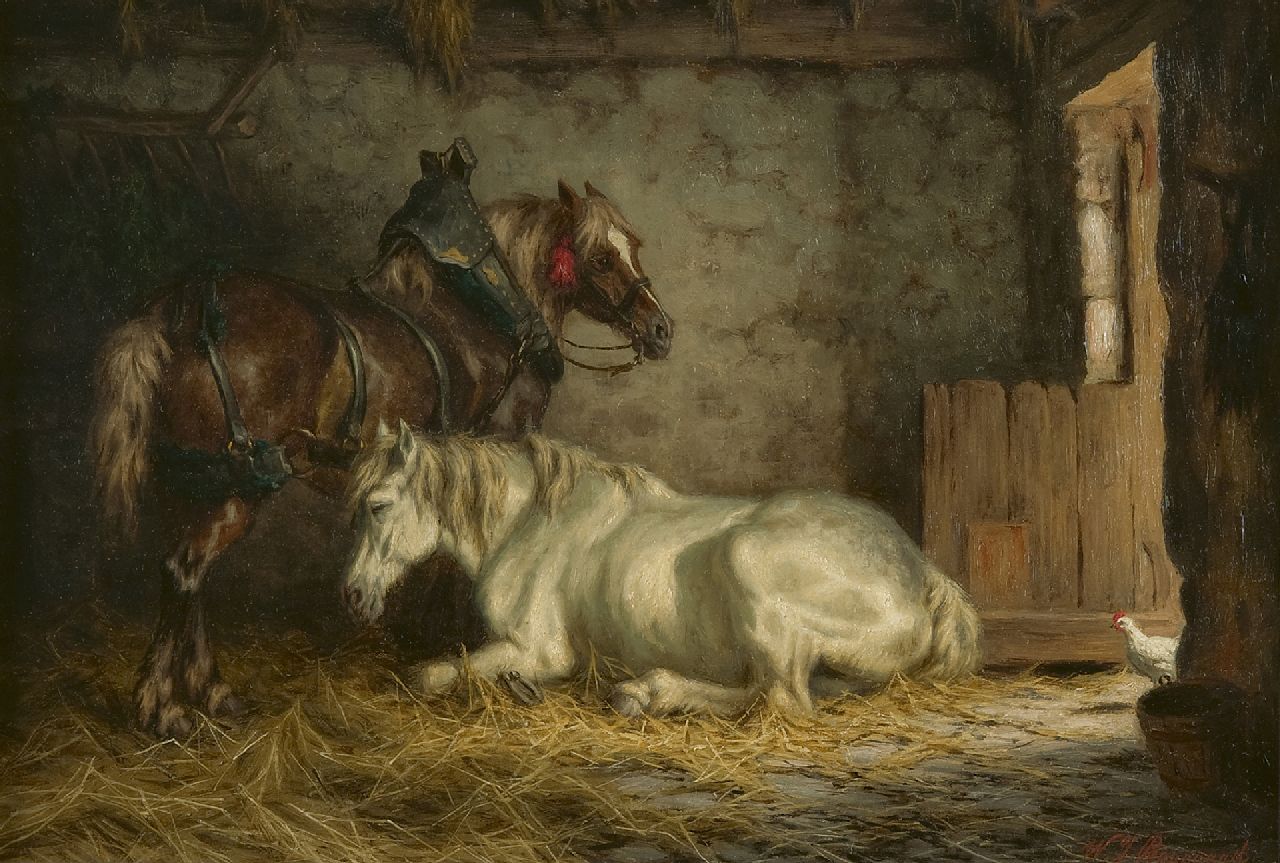 Willem Johan Boogaard | Horses, resting in a stable, oil on panel, 27.5 x 40.0 cm, signed l.r.