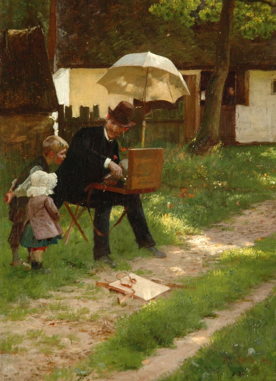 Engelse School | The young art lovers, oil on canvas, 43.2 x 32.3 cm, signed l.r. with monogram 'JHB' and dated 1886