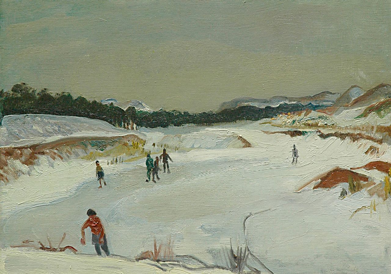 Kuijten H.J.  | Henricus Johannes 'Harrie' Kuijten, Schaatspret op het Hargergat bij Groet, olieverf op doek 42,6 x 58,8 cm, gesigneerd linksonder en te dateren 1947