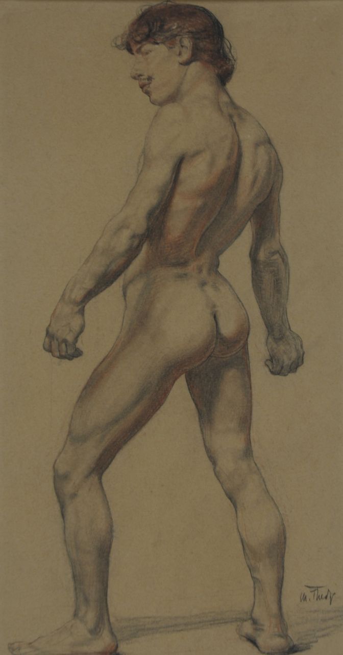 Max Thedy | An academy study, charcoal and chalk on paper, 32.8 x 17.5 cm, signed l.r.