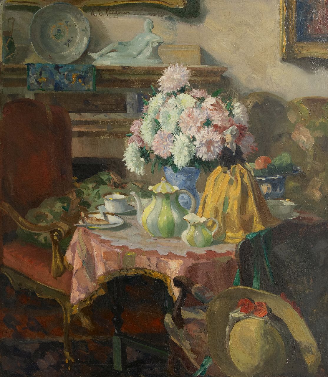 Robert Emil Stübner | Afternoon tea, oil on canvas, 95.0 x 85.0 cm, signed u.c.l.