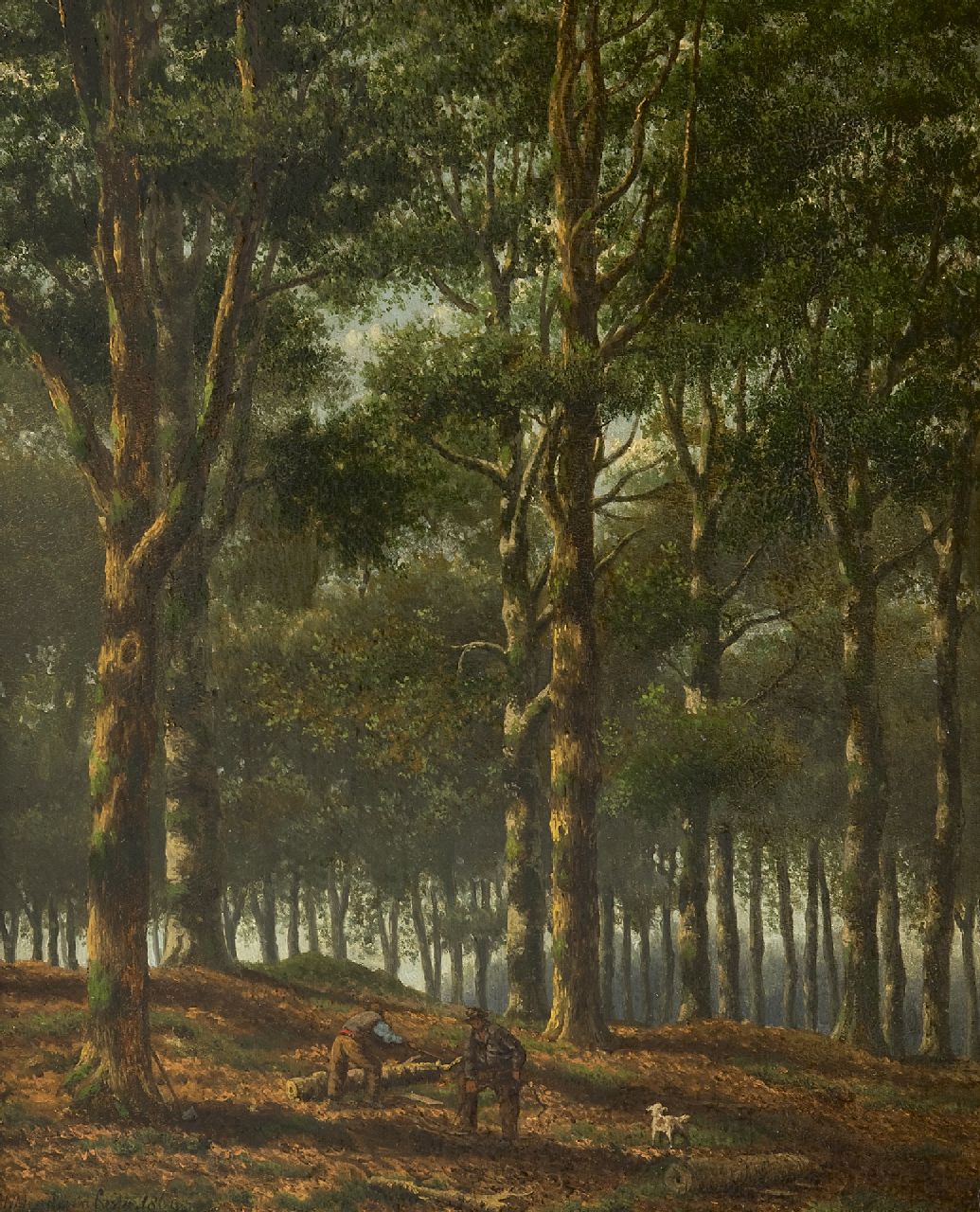 Mendes da Costa S.H.  | Samuel Henri Mendes da Costa | Paintings offered for sale | Rangers in the forest, oil on panel 34.6 x 28.3 cm, signed l.l.