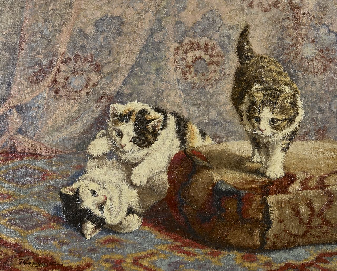 Raaphorst C.  | Cornelis Raaphorst | Paintings offered for sale | Three kittens playing, oil on canvas 40.4 x 50.7 cm, signed l.l. and without frame