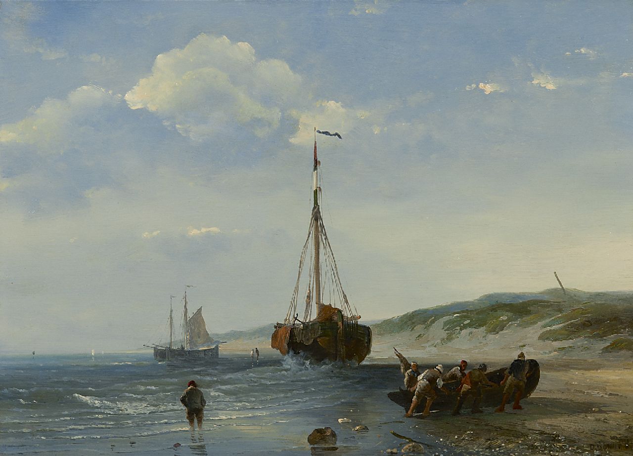 Donny D.  | Desiré Donny | Paintings offered for sale | Fishing boats at low tide, oil on panel 25.4 x 35.2 cm, signed l.r.