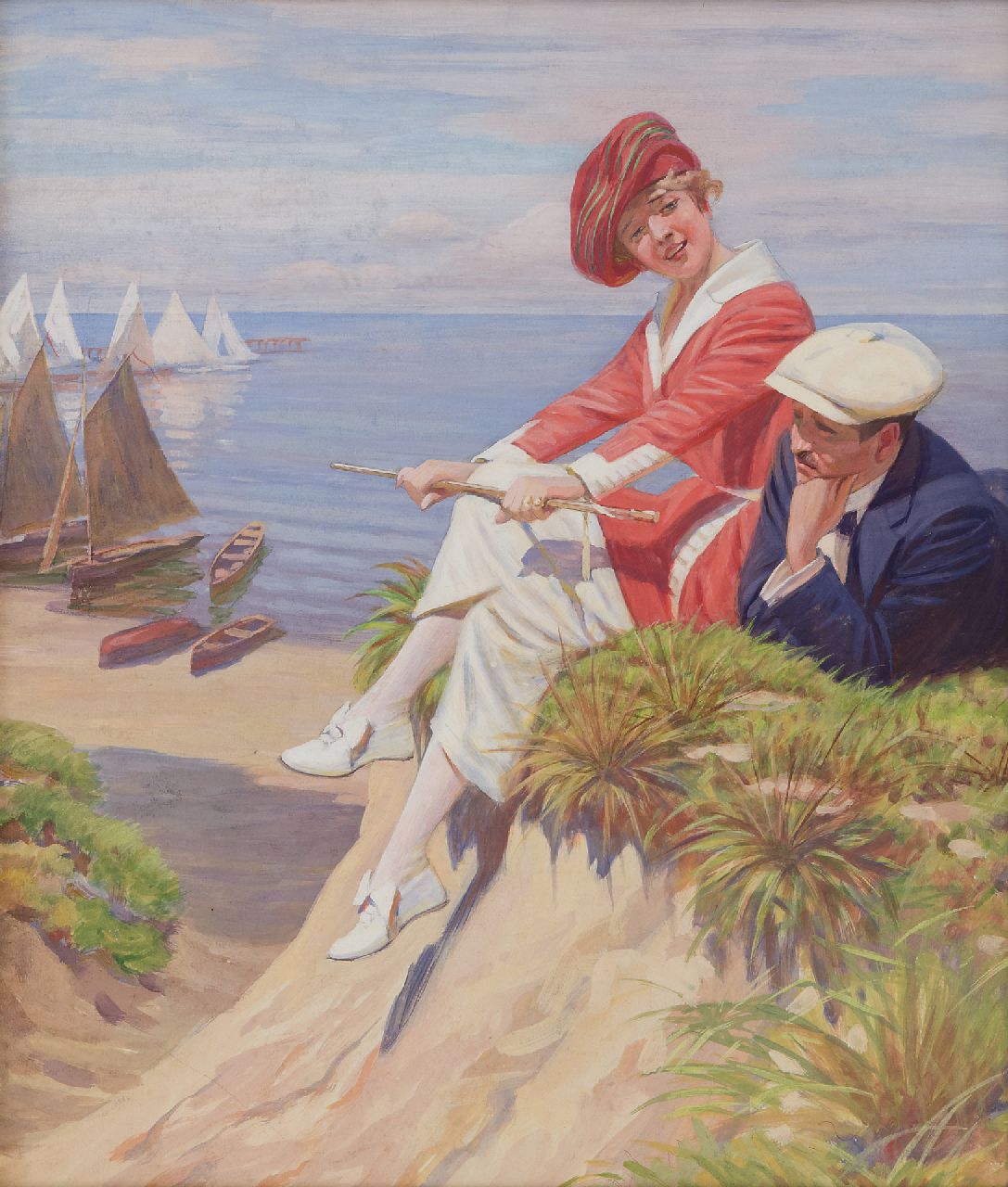 Köhler W.  | Walter Köhler, Op het strand, gouache op papier 39,6 x 34,0 cm, te dateren ca. 1921