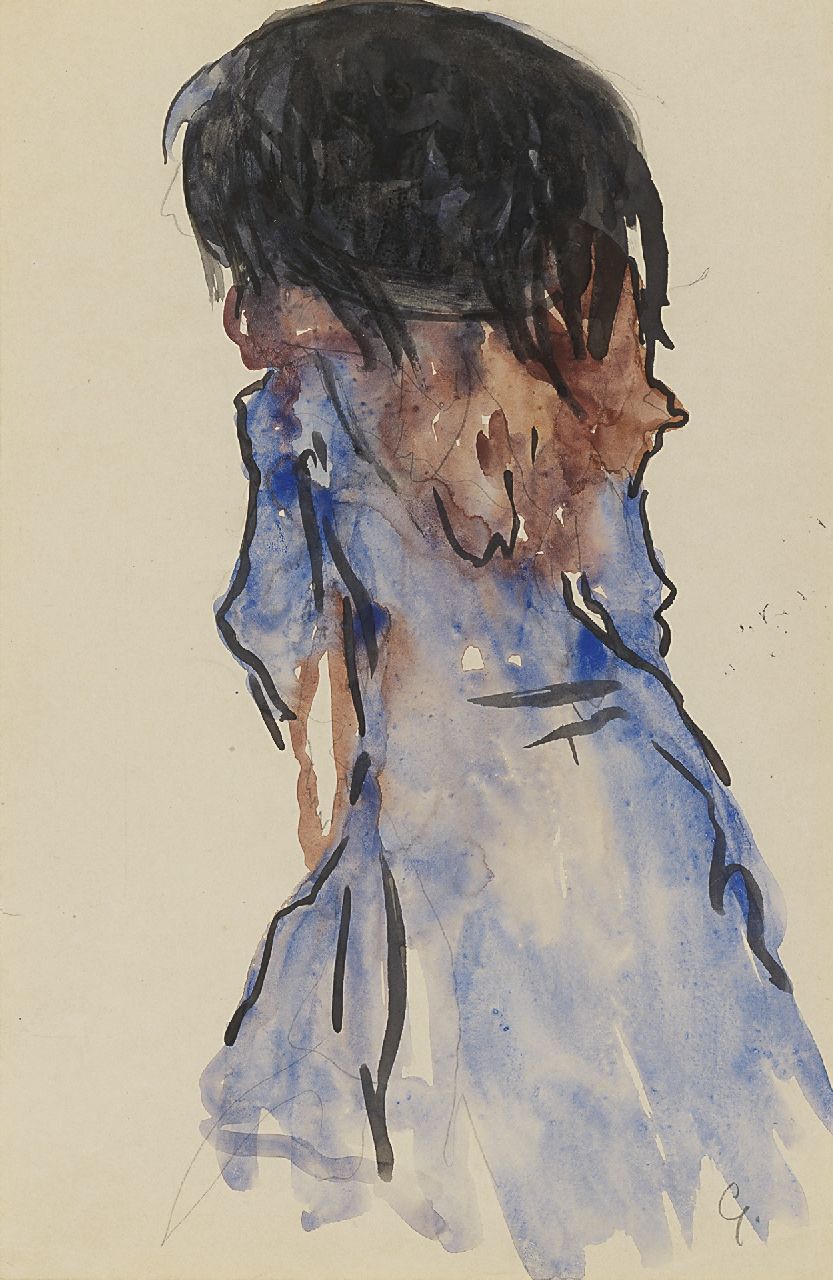 Gestel L.  | Leendert 'Leo' Gestel, An elegant lady, seen from the back, pencil and watercolour on paper 30.5 x 20.2 cm, signed l.r. with initial and painted circa 1908