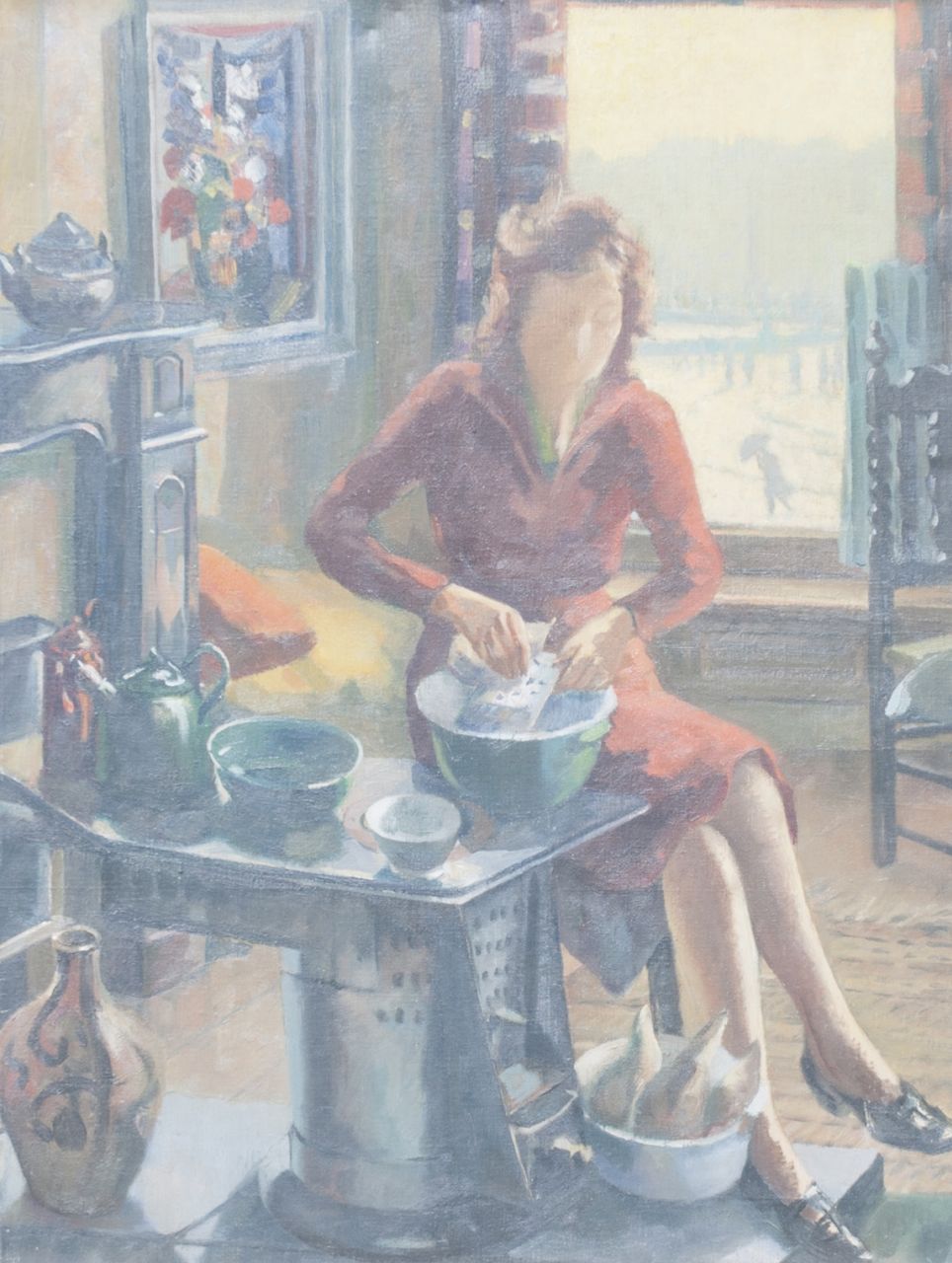 Toon Pluijmers | Prepairing the meal, oil on canvas, 80.3 x 60.4 cm, painted ca. 1945, without frame