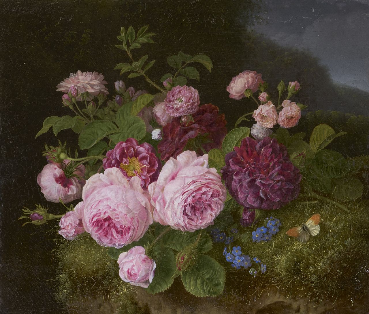 Henriëtte Knip | Roses on the forest soil, oil on canvas, 36.3 x 42.7 cm