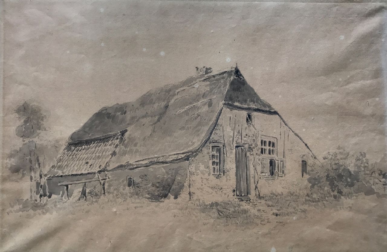 Sande Bakhuyzen H. van de | Hendrikus van de Sande Bakhuyzen, Boerderij, penseel en inkt op papier 31,3 x 44,3 cm, gesigneerd verso