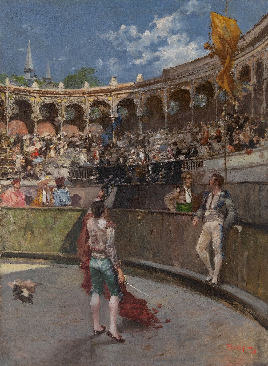 Riccardo Pellegrini | In the arena, oil on canvas laid down on board, 54.6 x 40.3 cm, signed l.r. and dated '90, without frame