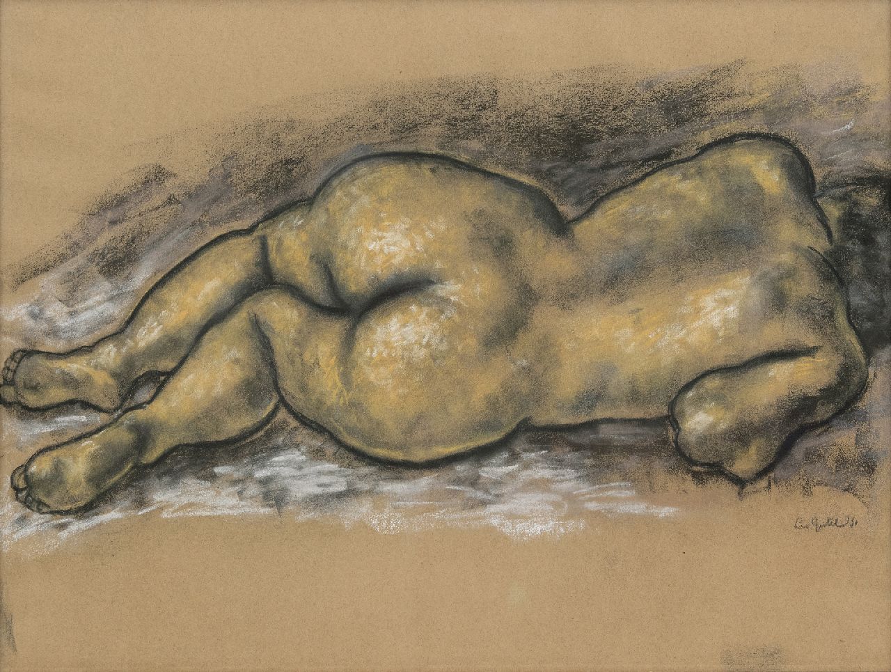 Gestel L.  | Leendert 'Leo' Gestel | Watercolours and drawings offered for sale | Reclining nude, charcoal and pastel on paper 47.0 x 62.5 cm, signed l.r. and dated '31