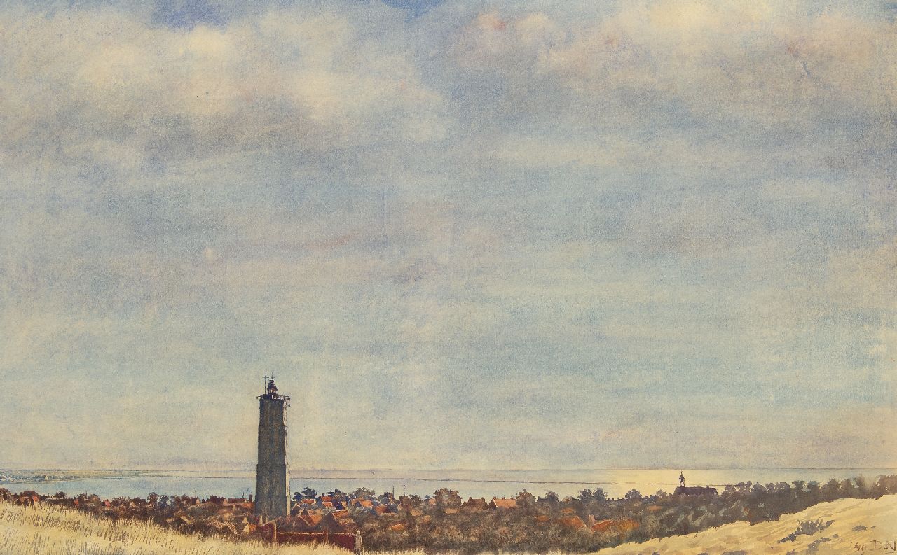 Dirk Nijland | A view of the Brandaris, Terschelling, watercolour on paper, 57.4 x 92.6 cm, signed l.r. with initials and dated '49