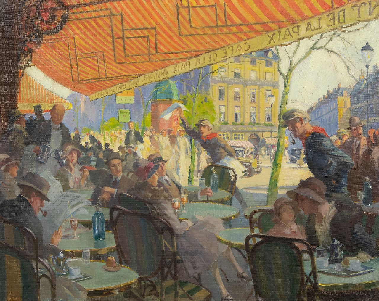 Stübner R.E.  | Robert Emil Stübner | Paintings offered for sale | The terrace of Café de la Paix on the Place de l'Opéra in Paris, oil on canvas 60.2 x 75.0 cm, signed l.r.