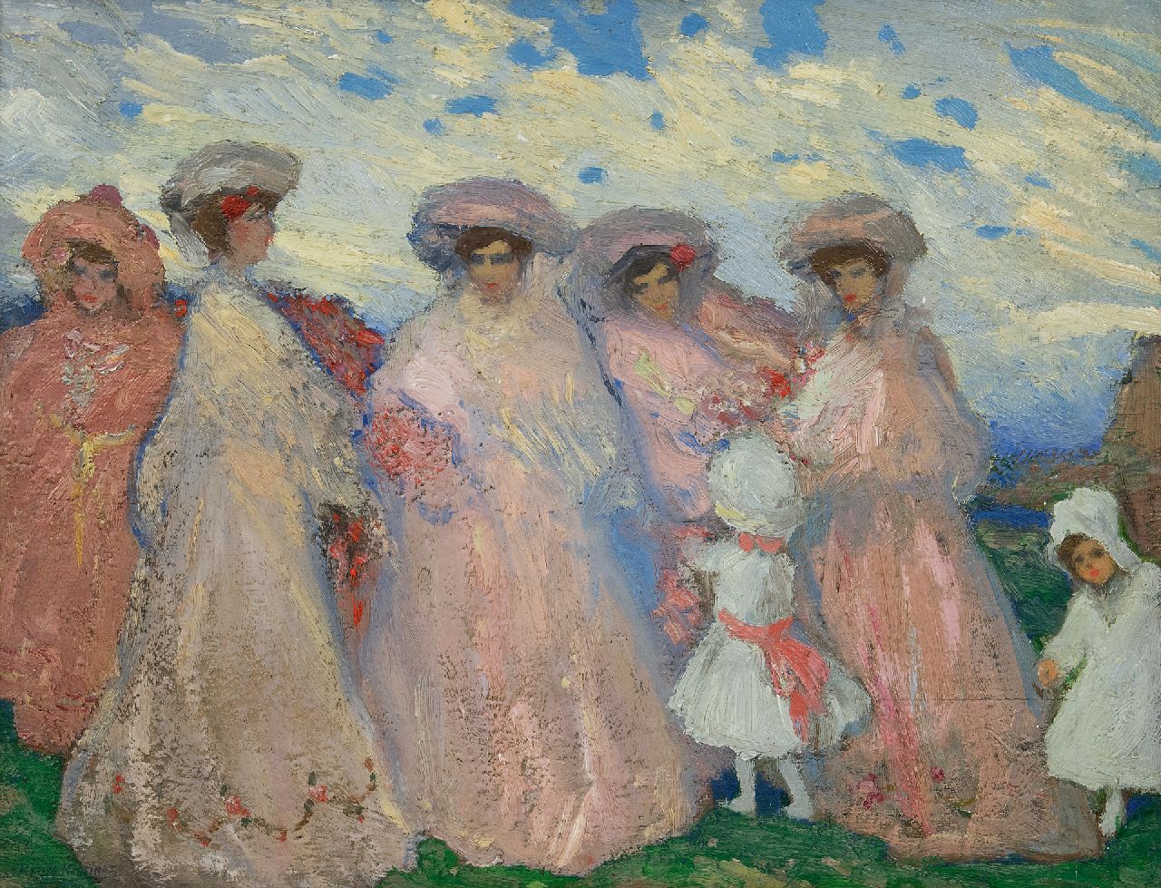 Ramos Martinez A.  | Alfredo Ramos Martinez | Paintings offered for sale | Ladies in a landscape, oil on panel 41.5 x 52.5 cm, signed l.l. and to be dated ca. 1905