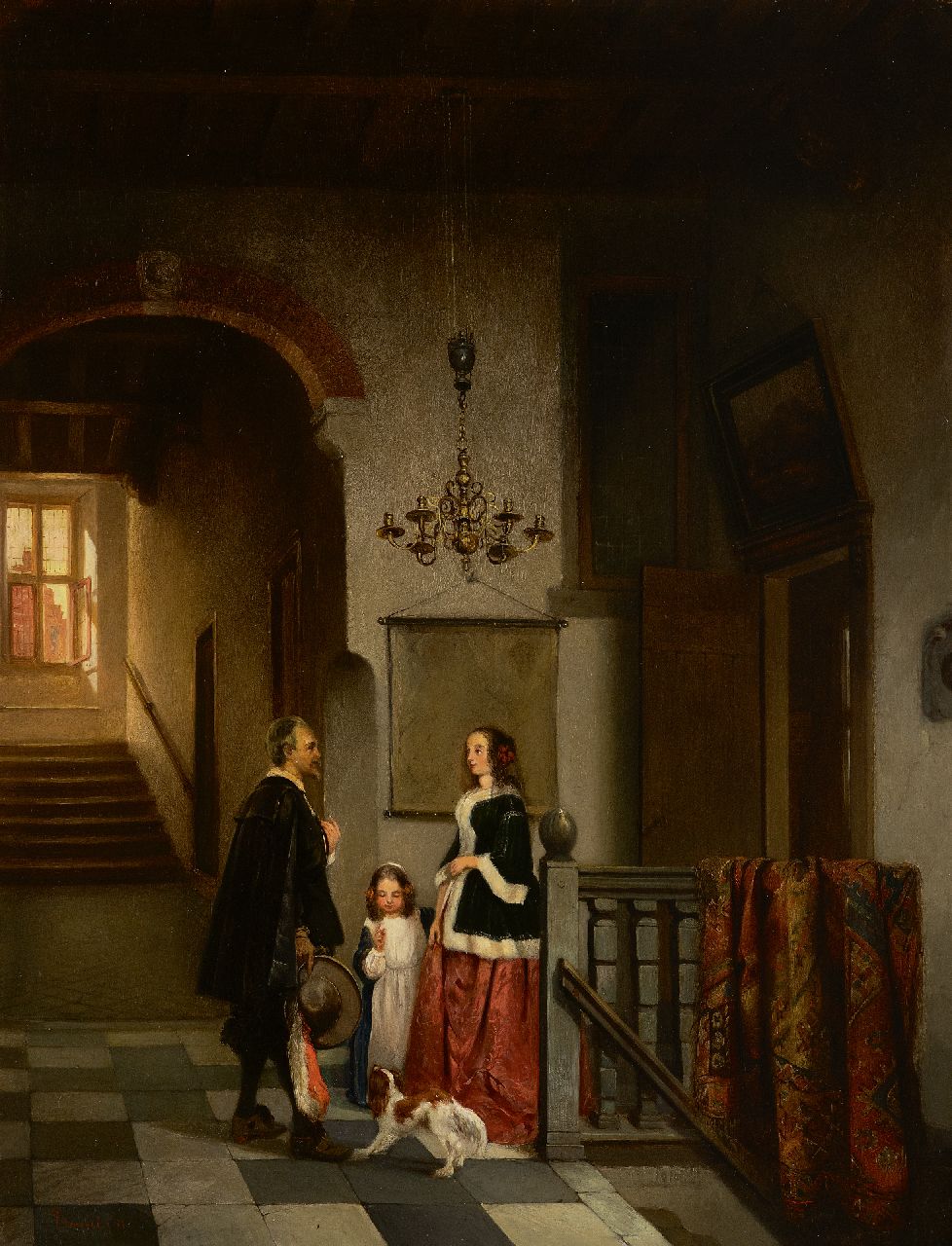 Stroebel J.A.B.  | Johannes Anthonie Balthasar Stroebel | Paintings offered for sale | Figures in a 17th century Dutch interior, oil on panel 49.9 x 41.0 cm, signed l.l. and dated '91