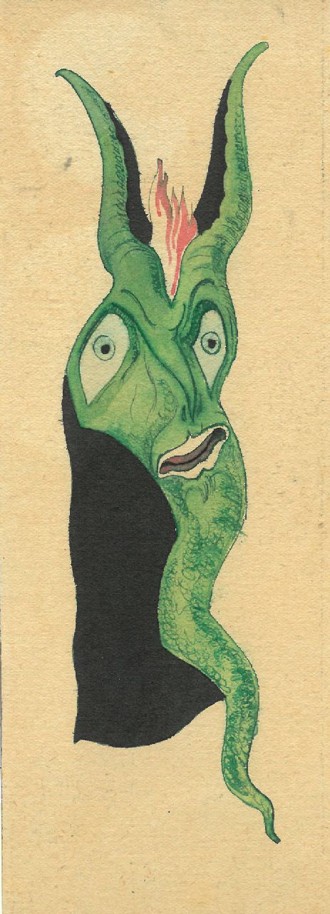 Schnell G. van | Gabriel van Schnell | Aquarellen en tekeningen te koop aangeboden | Grotesk figuur IV, inkt en aquarel op papier 22,0 x 8,0 cm, zonder lijst