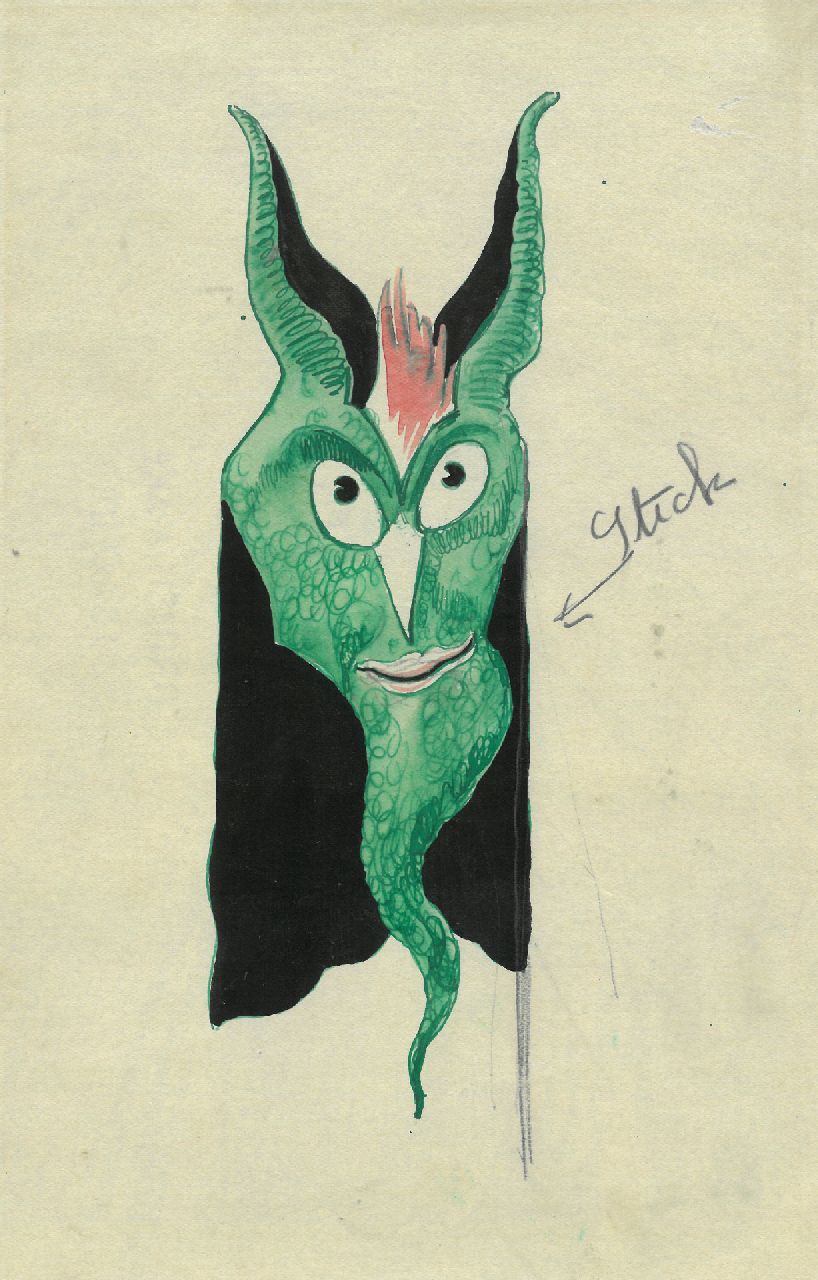 Schnell G. van | Gabriel van Schnell | Aquarellen en tekeningen te koop aangeboden | Grotesk figuur V, inkt en aquarel op papier 22,6 x 15,2 cm, zonder lijst