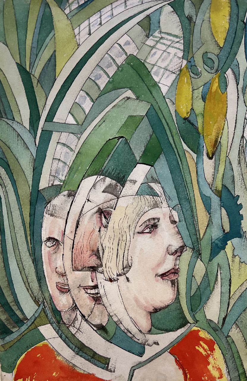 Schnell G. van | Gabriel van Schnell | Aquarellen en tekeningen te koop aangeboden | Figuren in de ondergrond, inkt en aquarel op papier 26,6 x 17,5 cm, gesigneerd linksonder en gedateerd 1911, zonder lijst