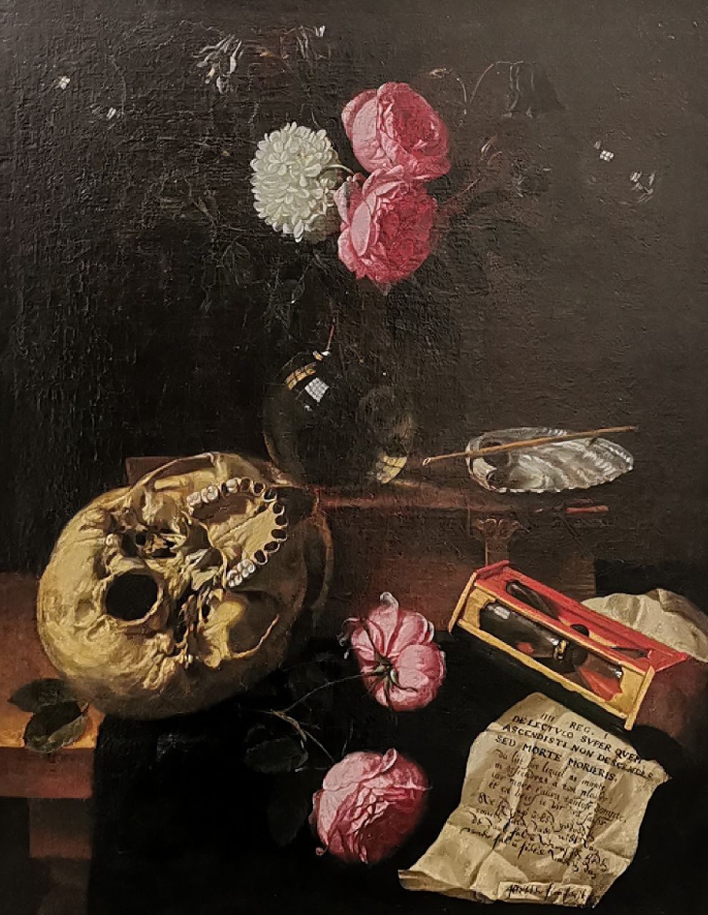 Peeter Sion | Vanitas stilleven met schedel, zandloper, pijp en zeepbellen, olieverf op doek, 57,0 x 44,8 cm, gesigneerd r.o.