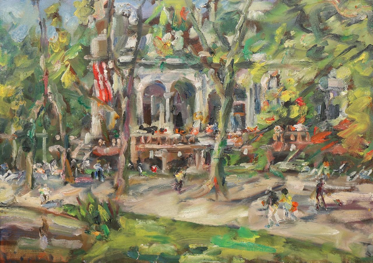 Leippert J.  | Jürgen Leippert | Schilderijen te koop aangeboden | Het Vondelparkpaviljoen in Amsterdam, olieverf op doek 49,0 x 70,0 cm, gesigneerd linksonder en verso en verso gedateerd 'Amsterdam' 3.5.77