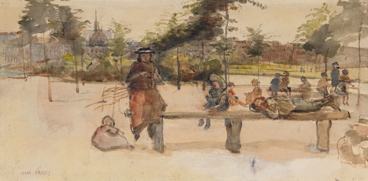 Israels I.L.  | 'Isaac' Lazarus Israels, Een dag in het Oosterpark, Amsterdam, aquarel op papier 24,5 x 49,3 cm, gesigneerd linksonder