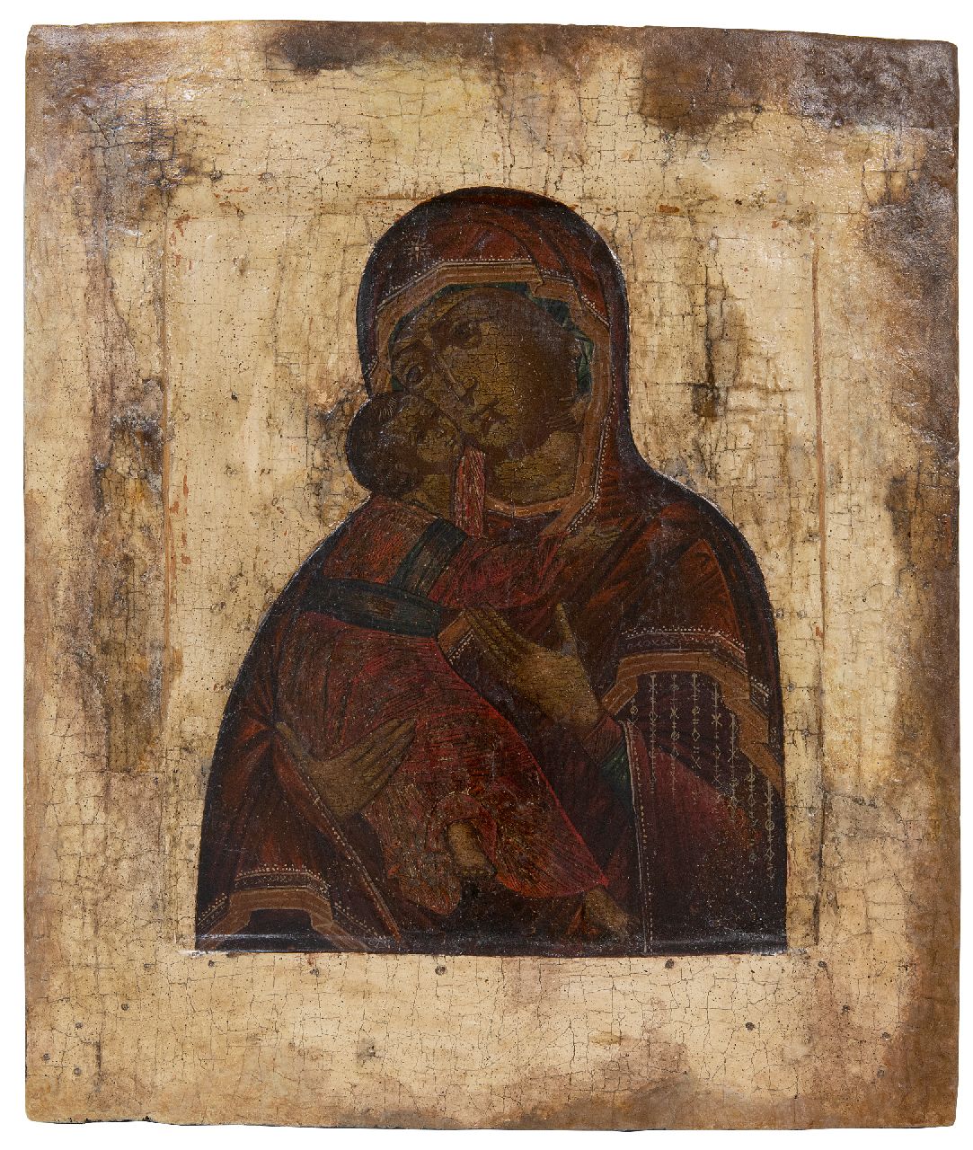 Ikoon   | Ikoon | Beelden en objecten te koop aangeboden | Ikoon: Moeder Gods van Vladimir, hout 31,3 x 26,7 cm, 17e eeuw