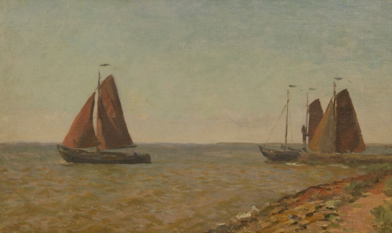 Tholen W.B.  | Willem Bastiaan Tholen | Paintings offered for sale | Ships leaving the harbour, oil on canvas laid down on panel 31.9 x 52.0 cm, signed l.r. and dated '26