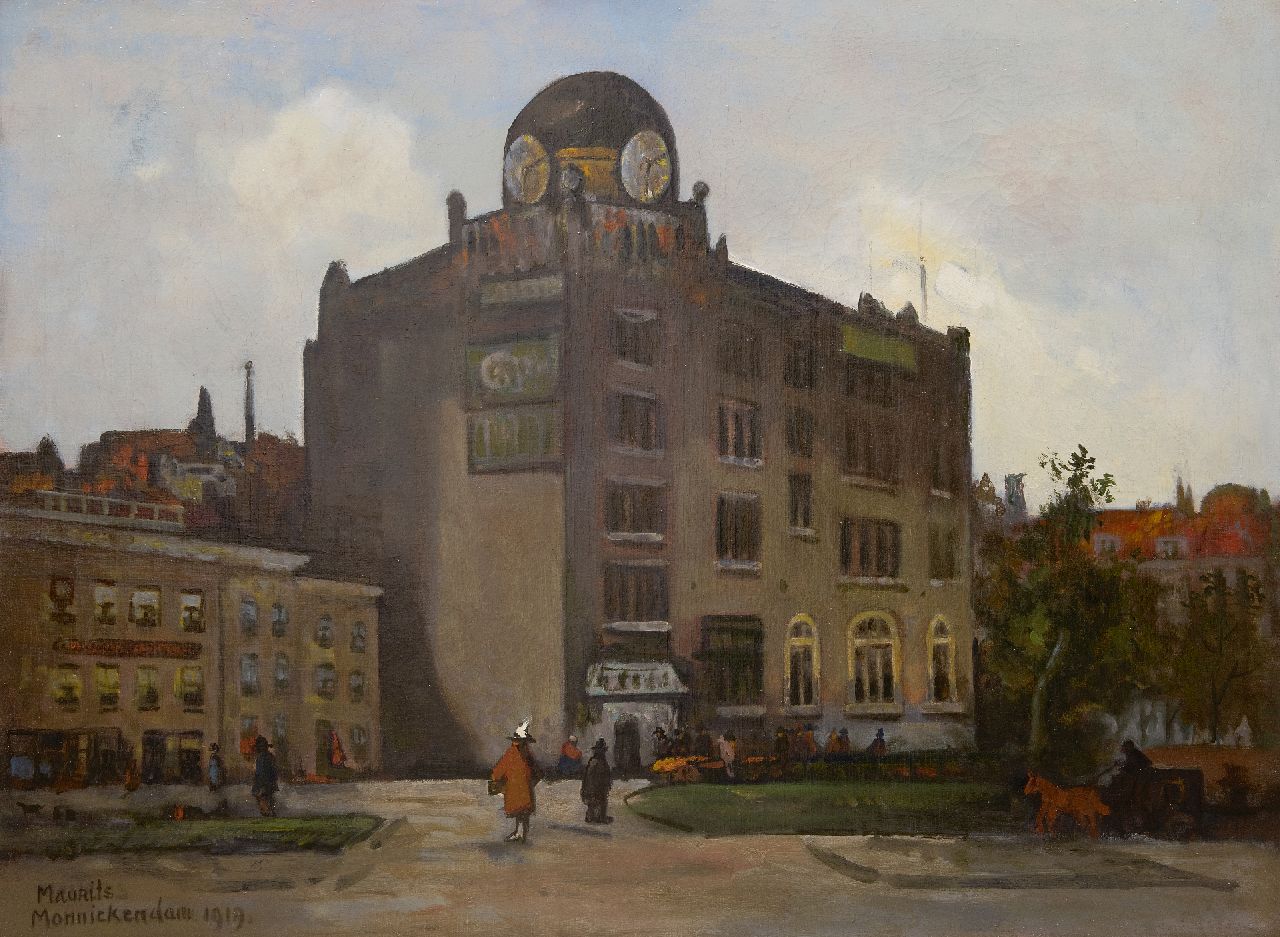Monnickendam M.  | Mozes 'Maurits' Monnickendam | Paintings offered for sale | A view of the Diamond exchange, Amsterdam, oil on canvas 74.5 x 99.2 cm, signed l.l. and dated 1919