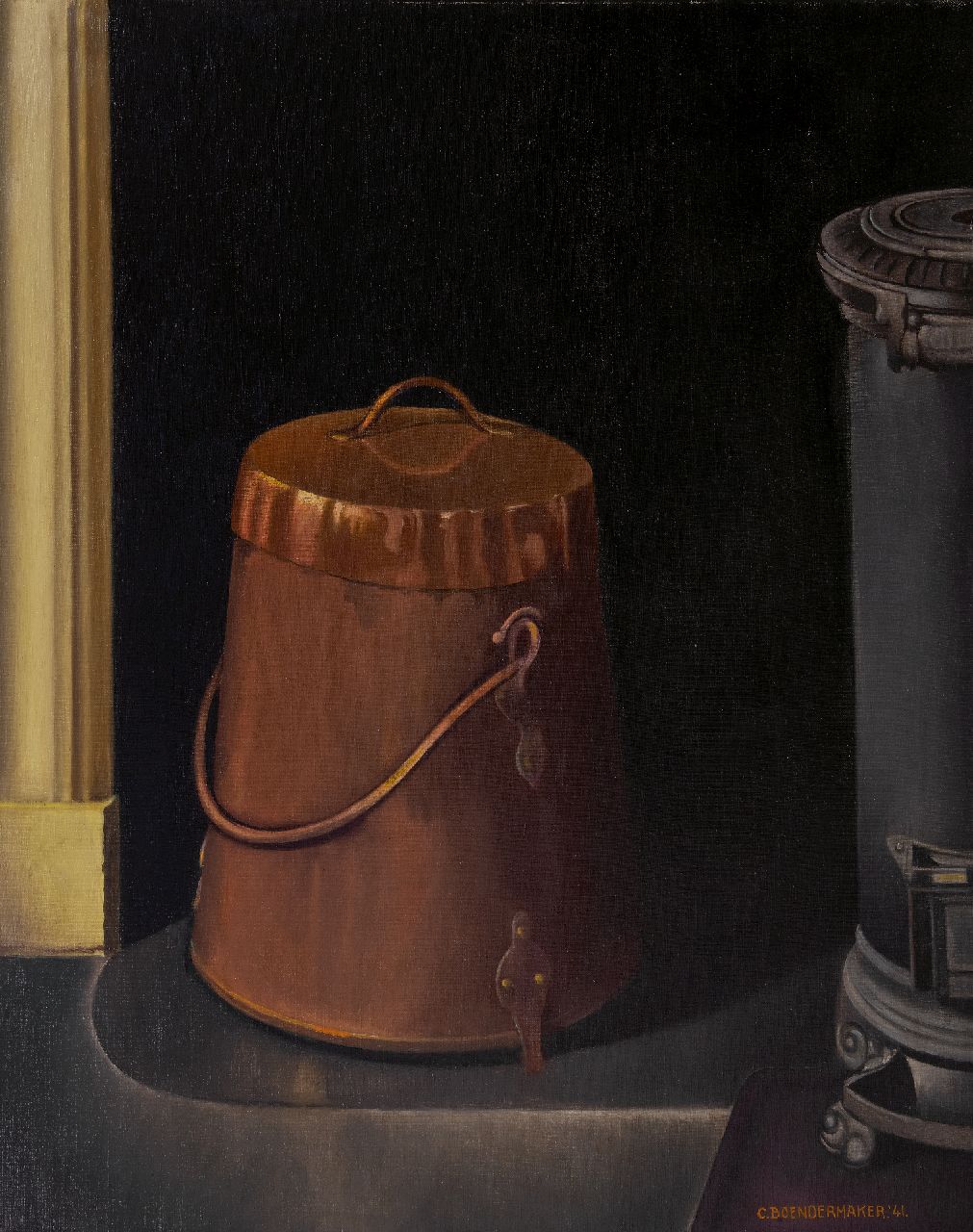Boendermaker C.  | Cornelis 'Kees' Boendermaker | Paintings offered for sale | Still life with a copper pot and stove, oil on canvas 83.4 x 67.5 cm, signed l.r. and dated '41