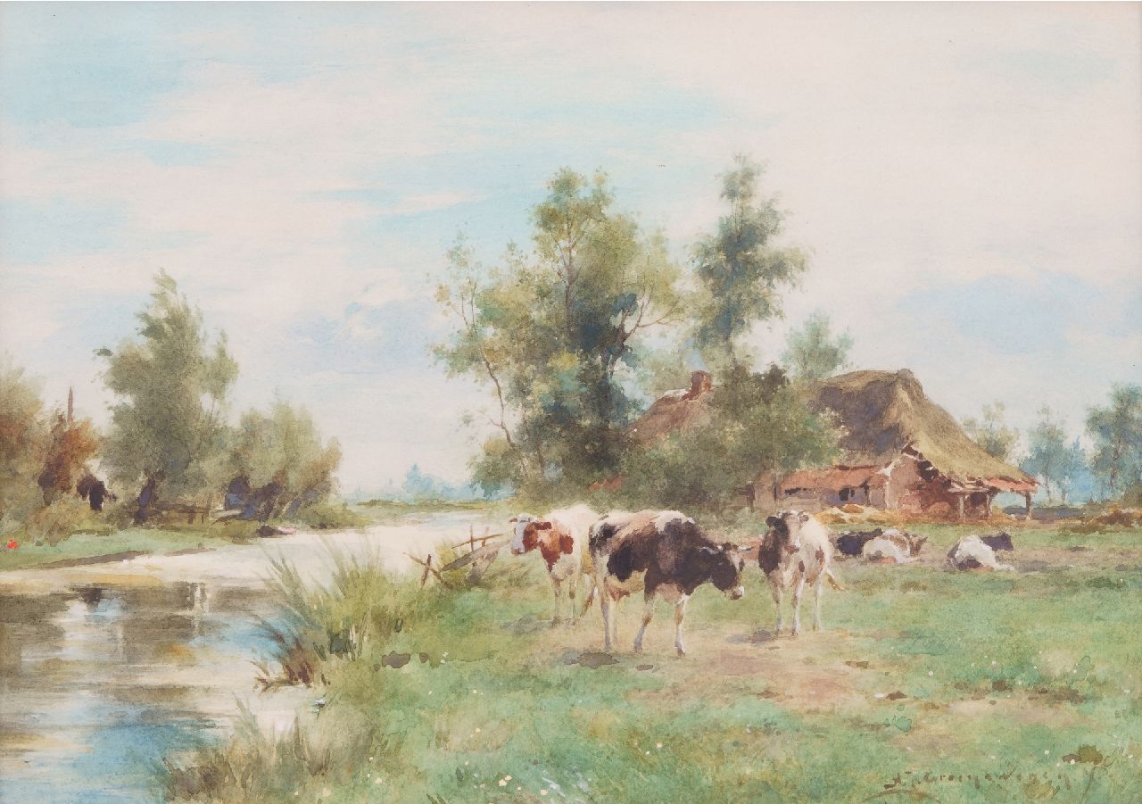 Groenewegen A.J.  | Adrianus Johannes Groenewegen, Boerentafereel, aquarel op papier 20,0 x 30,0 cm