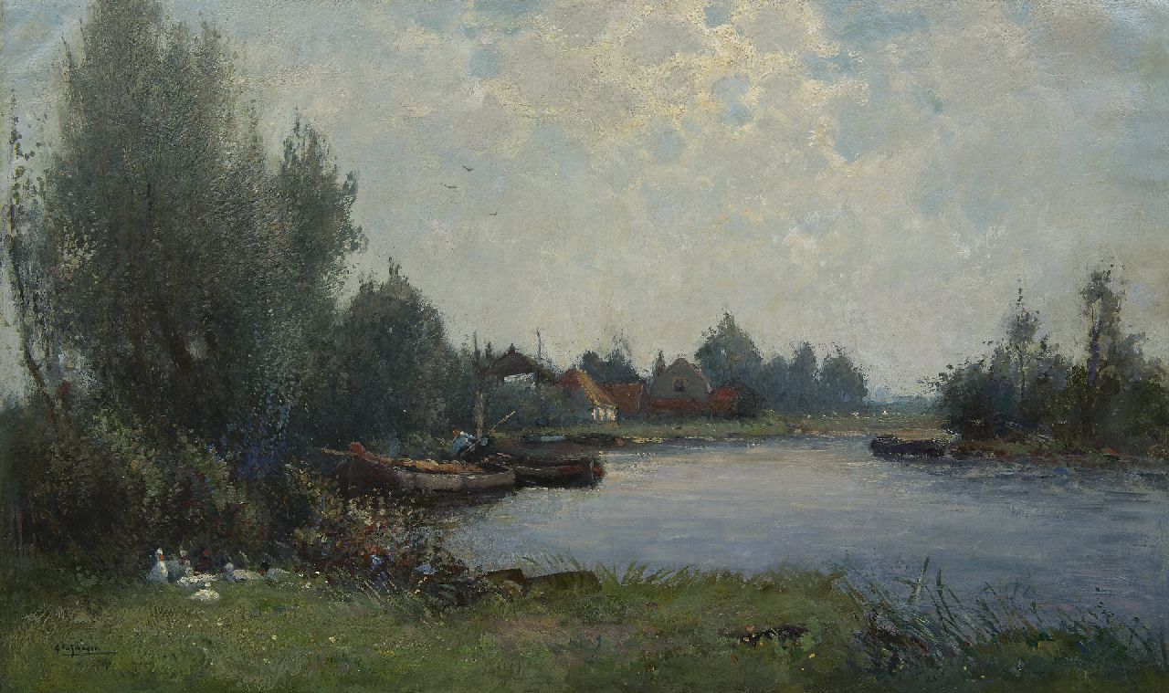 Schagen G.F. van | Gerbrand Frederik van Schagen | Schilderijen te koop aangeboden | Morgenstond bij De Kaag, olieverf op doek 65,5 x 110,5 cm, gesigneerd linksonder en op spieraam gedateerd 1916