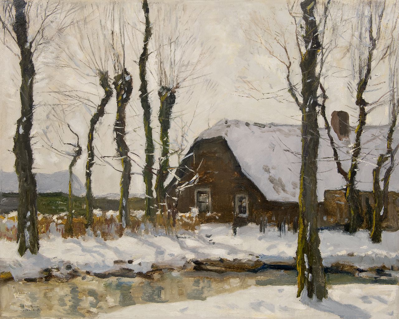 Soest L.W. van | 'Louis' Willem van Soest | Schilderijen te koop aangeboden | Boerenerf in de sneeuw, olieverf op doek 80,5 x 100,7 cm, gesigneerd linksonder en zonder lijst