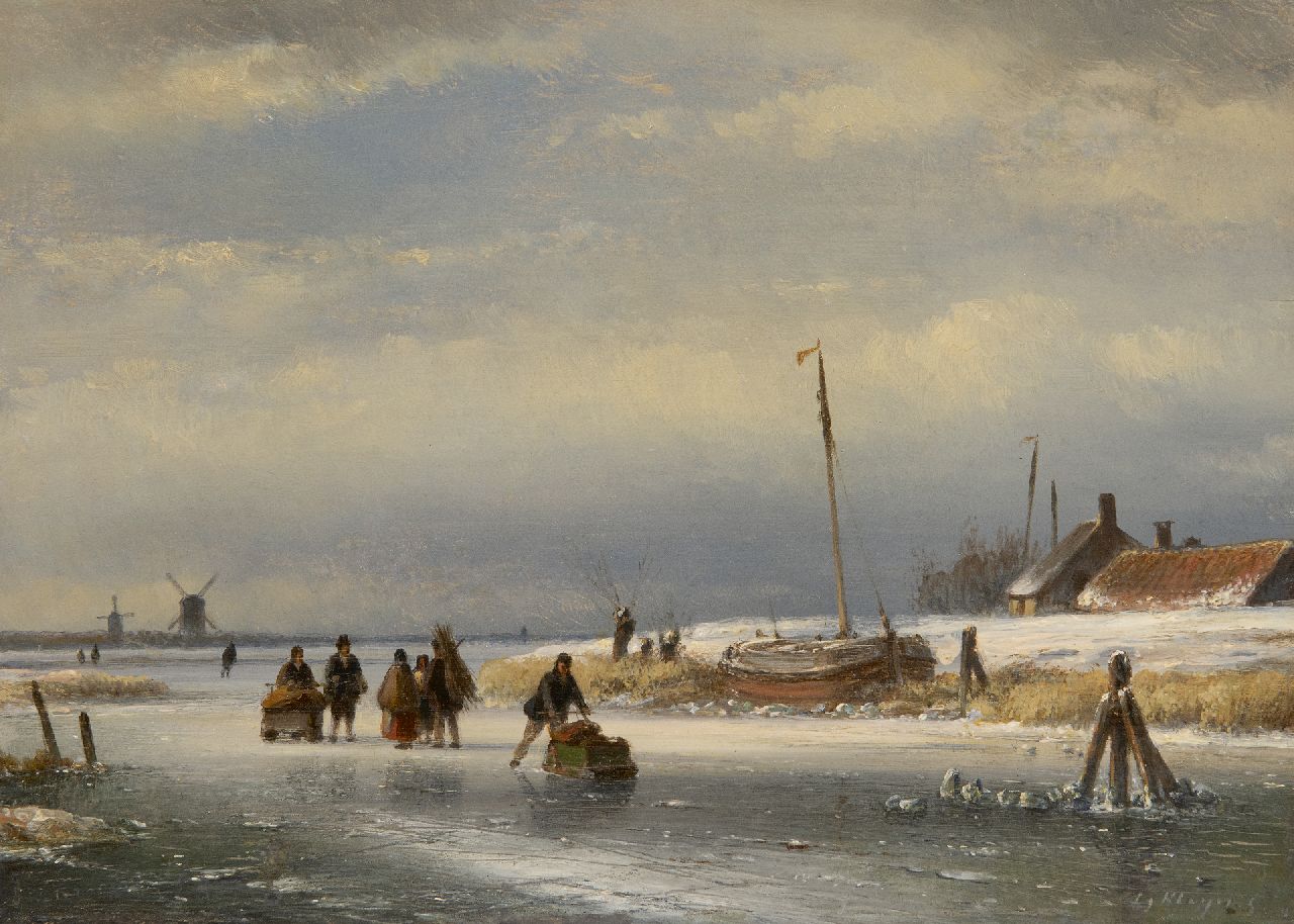 Kleijn L.J.  | Lodewijk Johannes Kleijn | Paintings offered for sale | Ice scene with skaters and sleds, oil on panel 23.0 x 31.7 cm, signed l.r. and zonder lijst