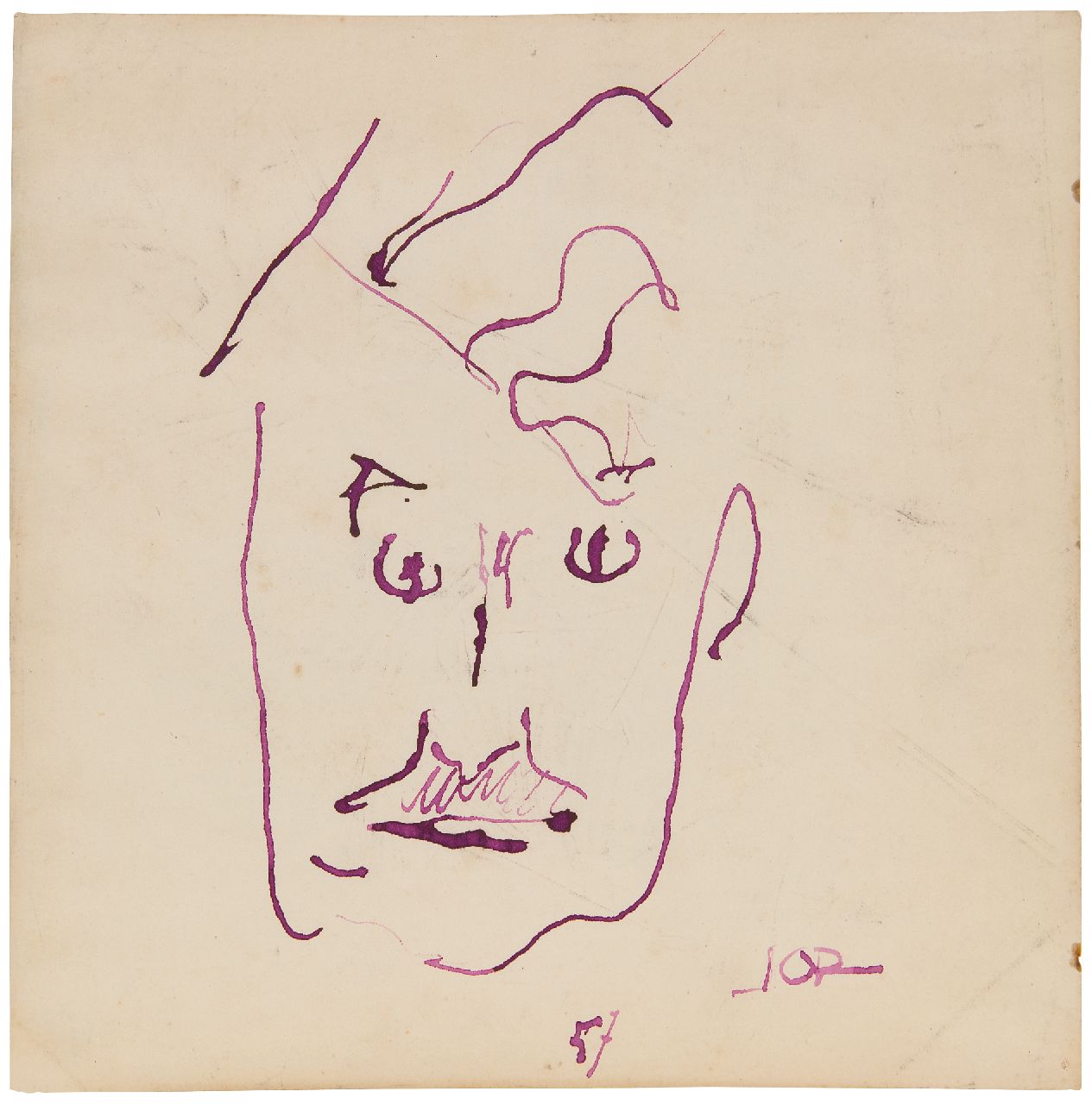 Jordens J.G.  | 'Jan' Gerrit Jordens | Watercolours and drawings offered for sale | Self portrait of the artist, ink on paper 26.7 x 26.4 cm, signed l.r. and dated '57