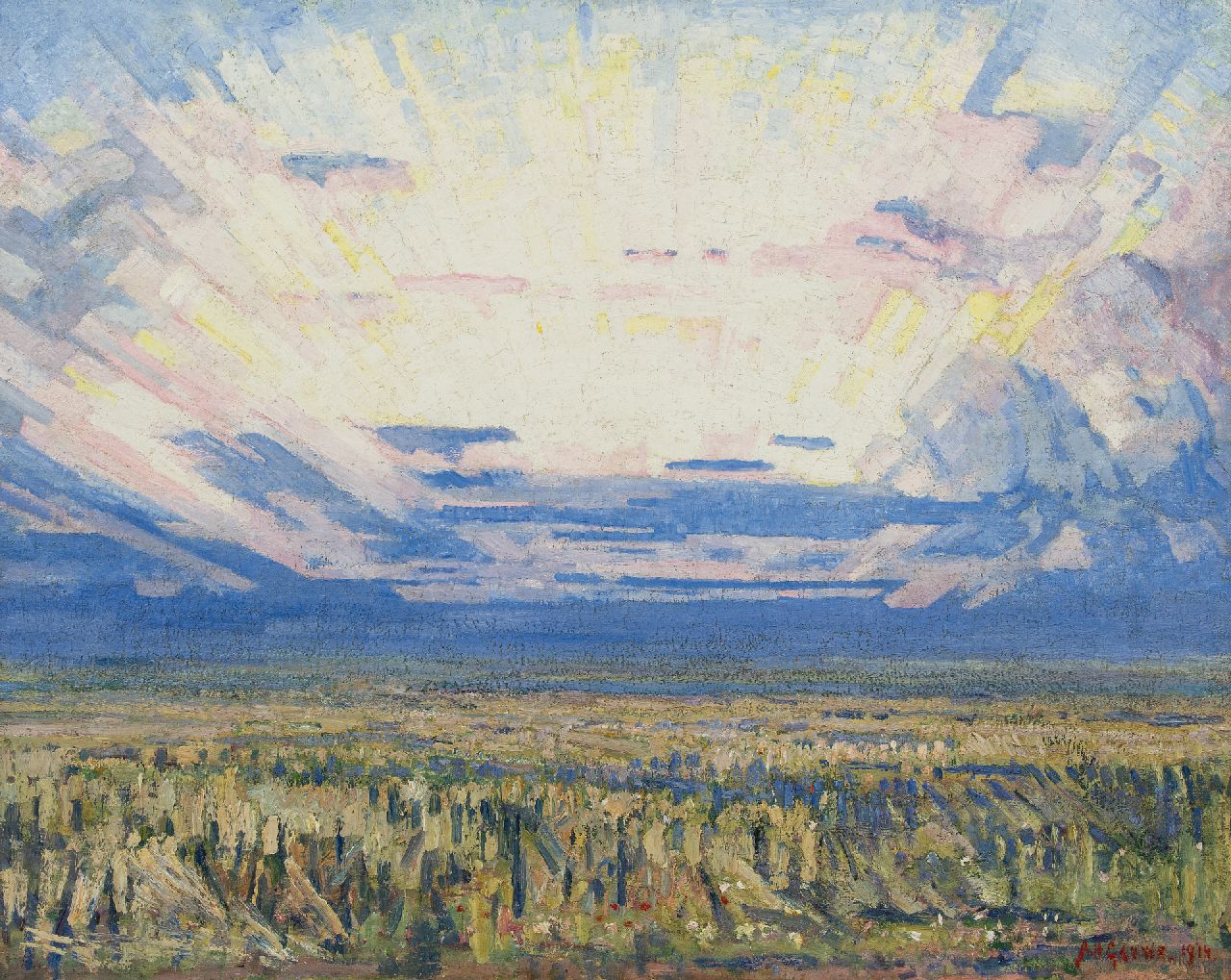 Herman Gouwe | Landscape at sunrise, oil on canvas, 79.8 x 99.5 cm, signed l.r. and dated 1914